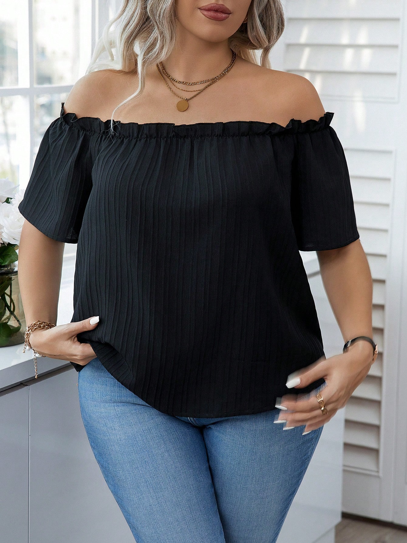 Blouse Off Shoulder - Damska seksowna bluzka z odkrytymi ramionami,