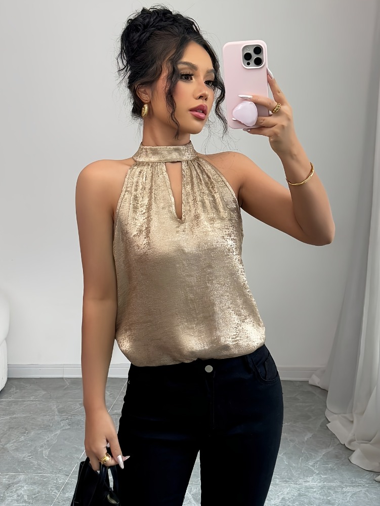 Blouse Off Shoulder - Letnia Nowa Szampańska Złota Błyszcząca Bluzka