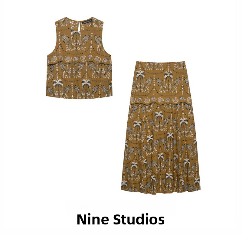 Midi Skirt Floral - NINE ZAR – damski zestaw ubrań: